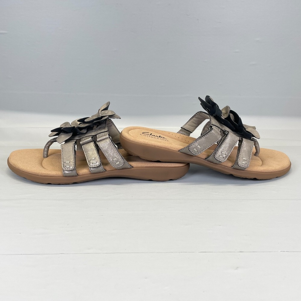 Clarks Elizabelle Mae Sandals Womens Size 9 M Pewter Metallic Shoes Thong Slides - Picture 7 of 10